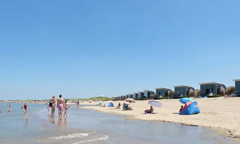 vrolijke mensen op het strand