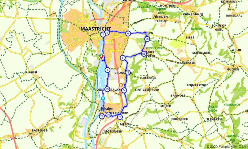 Fietsroute langs de Maas en Savelsbos