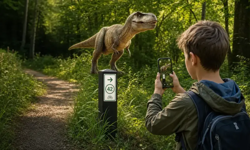 Dino vangen met telefoon