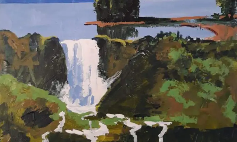 Pittoreske waterval schilderen