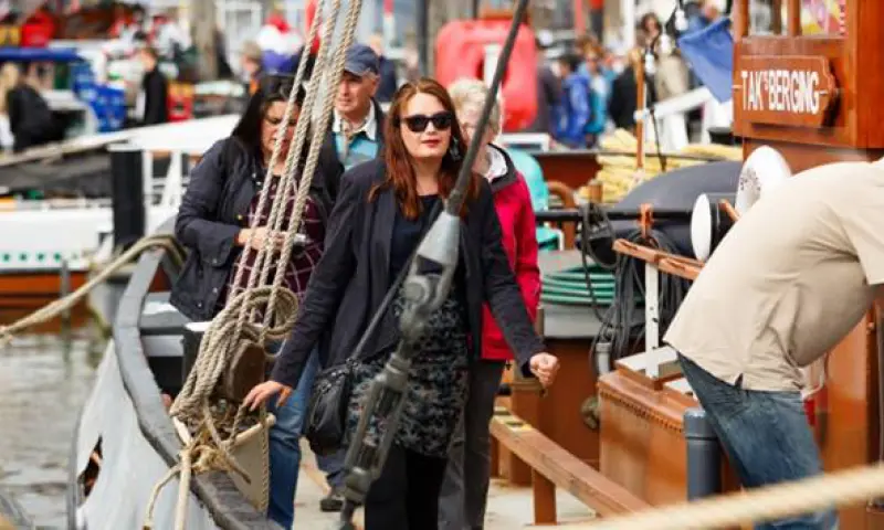 op de boot vlak naast het museum