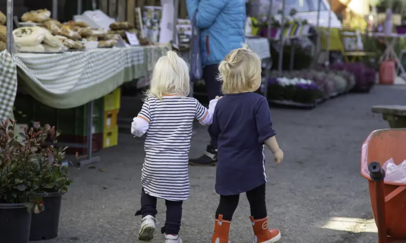 Kinderen bezoeken de pluktuin