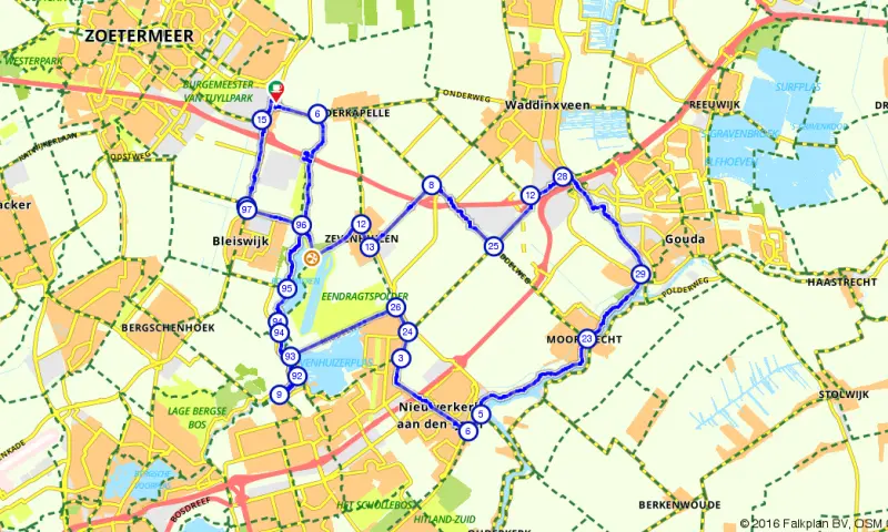 Route in Zuid-Holland