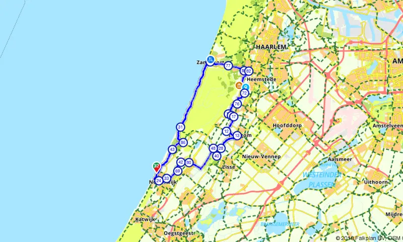 Route in Zuid-Holland