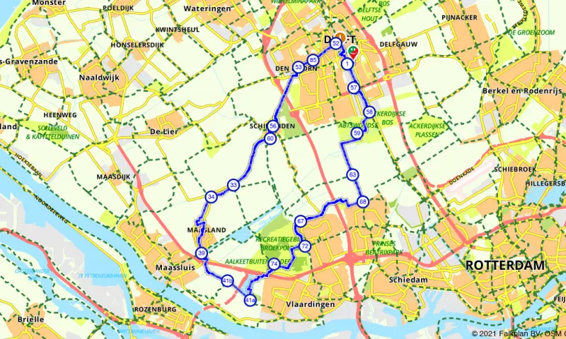 Route in Zuid-Holland