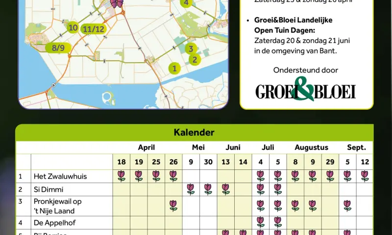 Kalender met open dagen per tuin