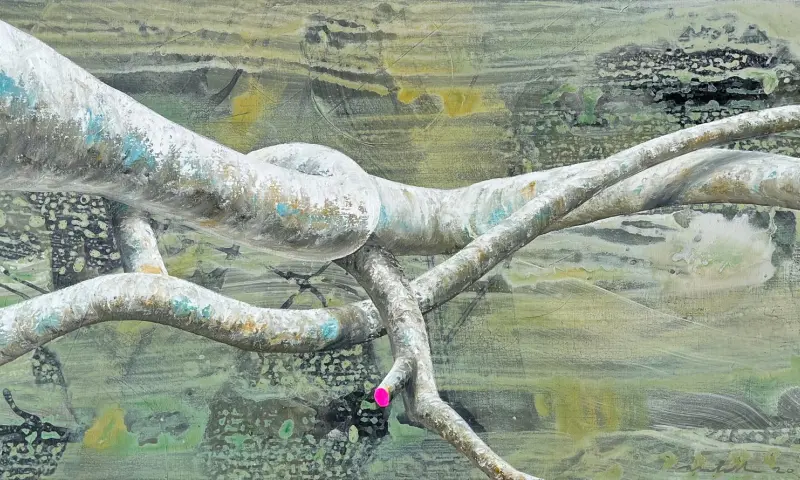 Anutosh, Calamari, Acryl en olieverf op linnen, 45 x 85 cm